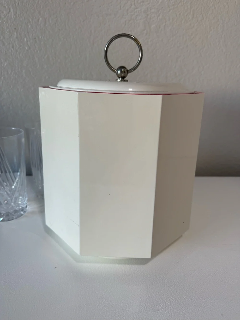 MCM Vintage Nylon Ice Bucket with Red Trim and Silver Handle